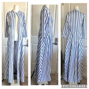 Evi Grintela Carine Cotton Striped Print The Shirt Dress Maxi Button Down L